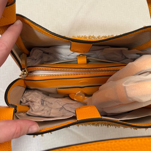 ♠️ kate spade NWT Knott Raffia Tweed Medium Crossbody Tote, Sunset Blaze orange - Picture 13 of 16